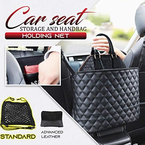Car Handbag Holder Between Seats Back Storage Organizer Net Pocket Purse Holder Tissue Purse Holder, Driver Storage Pouch for Handbag Cup