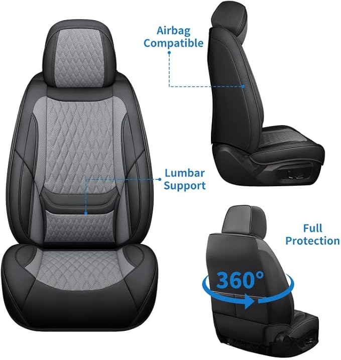 Car Seat Covers Full Set Custom Fit for Mercury Milan 2006-2011 - Premium Faux Leather with Lumbar Support | Breathable, Waterproof, Anti-Slip, Durable (Black&Gray,Full Set)