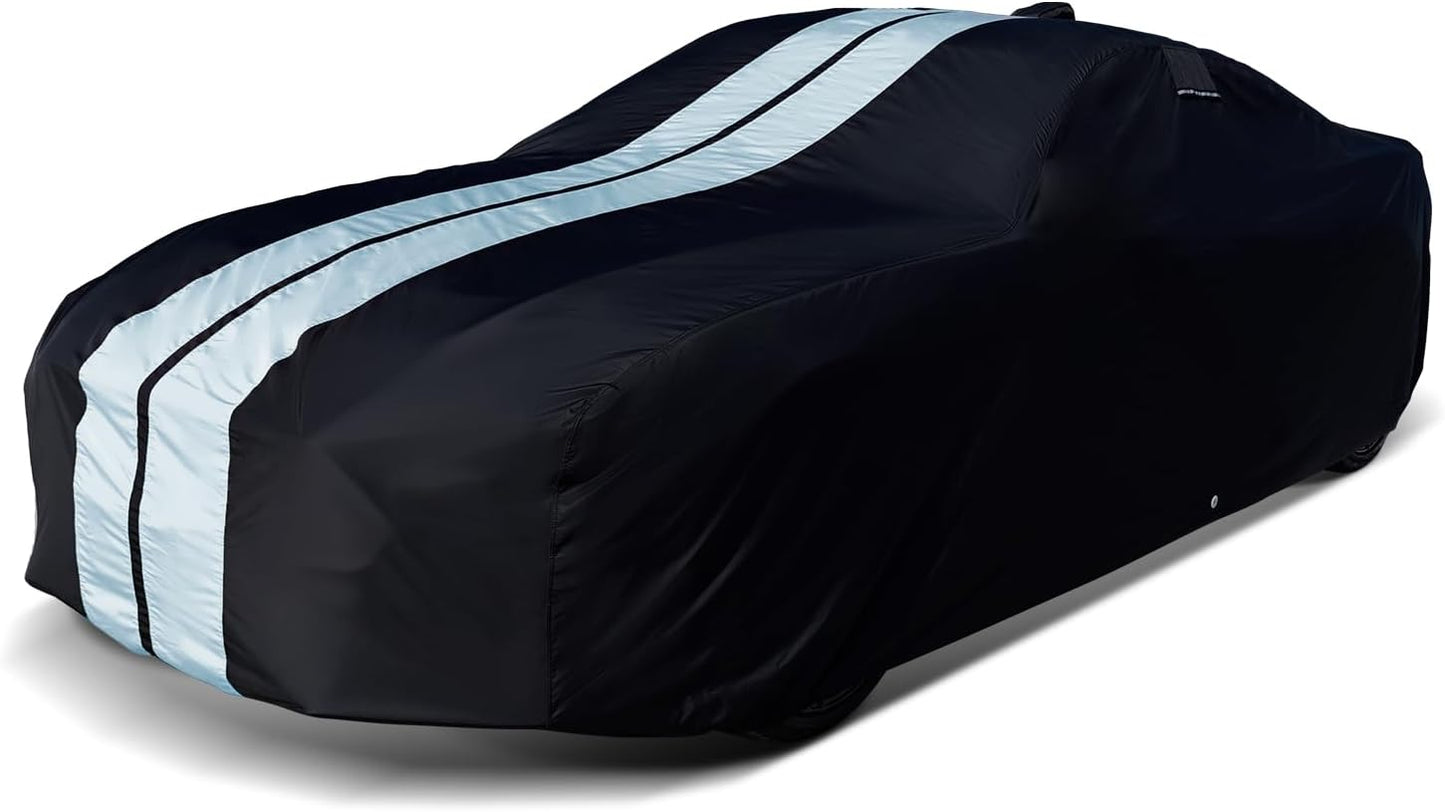iCarCover Premium Plus Car Cover for 1978-1987 Chevy El Camino Waterproof All Weather Rain Snow UV Sun Hail Protector for Automobiles, Full Exterior Indoor Outdoor Car Cover (Stripe - Black/Gray)