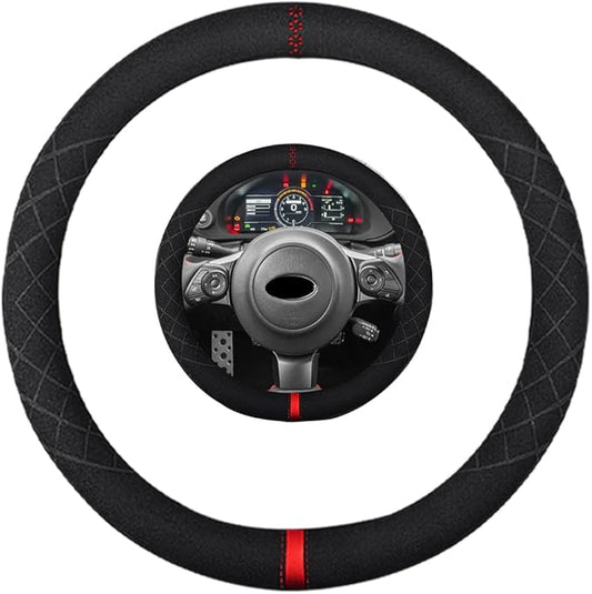Suede Steering Wheel Cover,Compatible with Subaru BRZ 2016-2023 Suede Leather Sport Non-Slip Wheel Cover Car Interior Accessories 14-14 1/4 inch for Man and Women