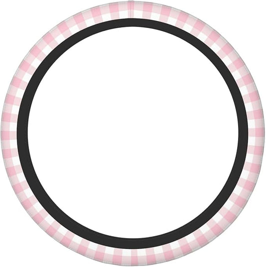 Thickened Elastic Steering Wheel Cover, Girly Pastel Pink Gingham Plaid Ultra, Soft, Breathable, Fit for Cars, SUVs, Trucks, Stylish Comfortable Grip