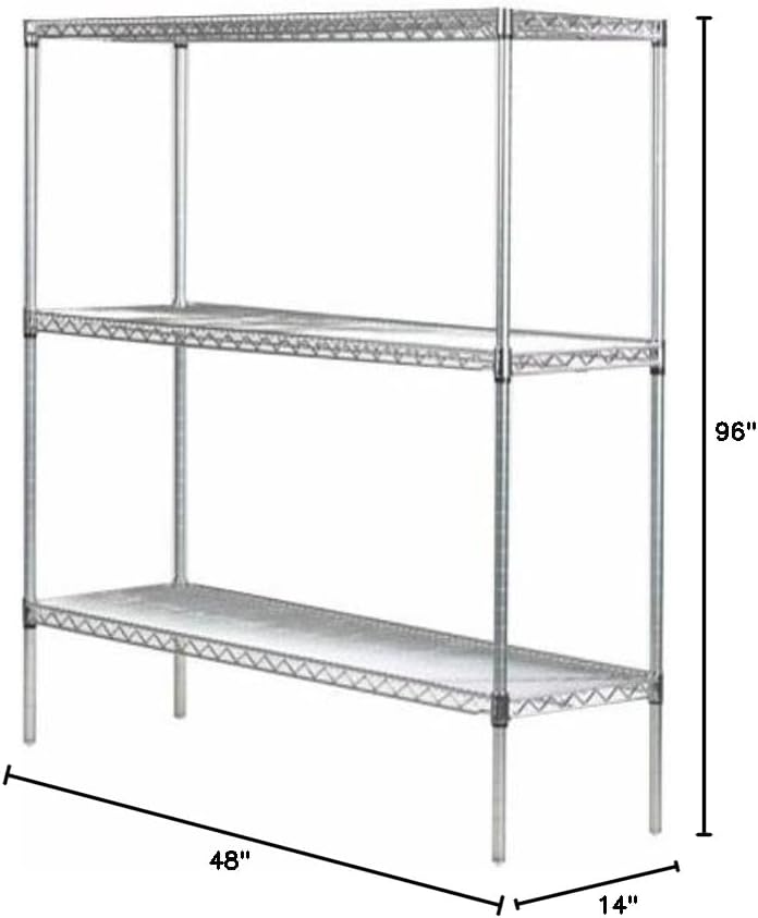 Omega 14" Deep x 48" Wide x 96" High 3 Tier Chrome Starter Shelving Unit