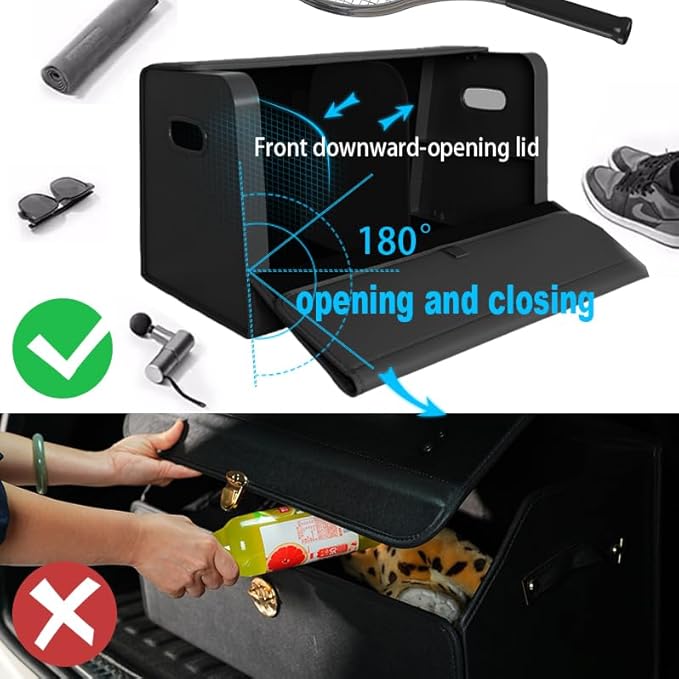 GMQ Car Trunk Organizer for SUV,Car Organizers and Storage with Collapsible Storage, Magnetic Lid Large Capacity for SUV, Truck, MPV (Carbon Black, L-21.5×13×12.5 IN)