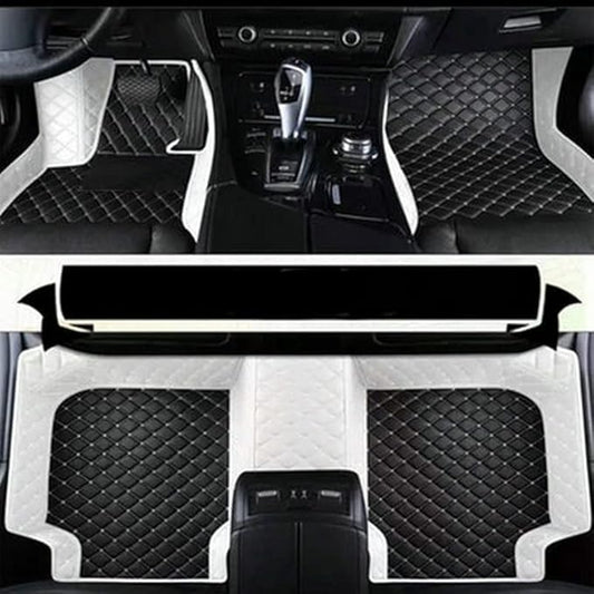 MELKEN Custom Fit Leather Car Floor Mats for 95% of Cars Full Coverage Floor Liners Car Mats (Black & White)
