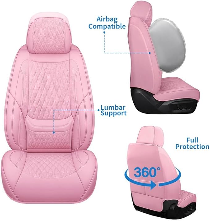 Car Seat Covers Full Set Custom Fit for Mercury Sable 1995-2009 - Premium Faux Leather with Lumbar Support | Breathable, Waterproof, Anti-Slip, Durable (Pink,Full Set)