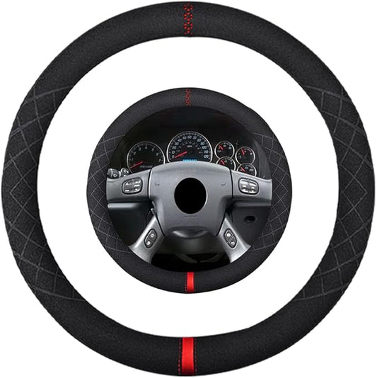 Suede Steering Wheel Cover,Compatible with GMC C K Series Envoy Savanna Van Sierra Yukon Acadia Suede Leather Sport Non-Slip Wheel Cover Car Interior Accessories 15 inch for Man and Women
