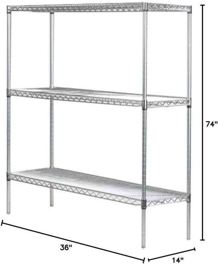 Omega 14" Deep x 36" Wide x 74" High 3 Tier Chrome Starter Shelving Unit