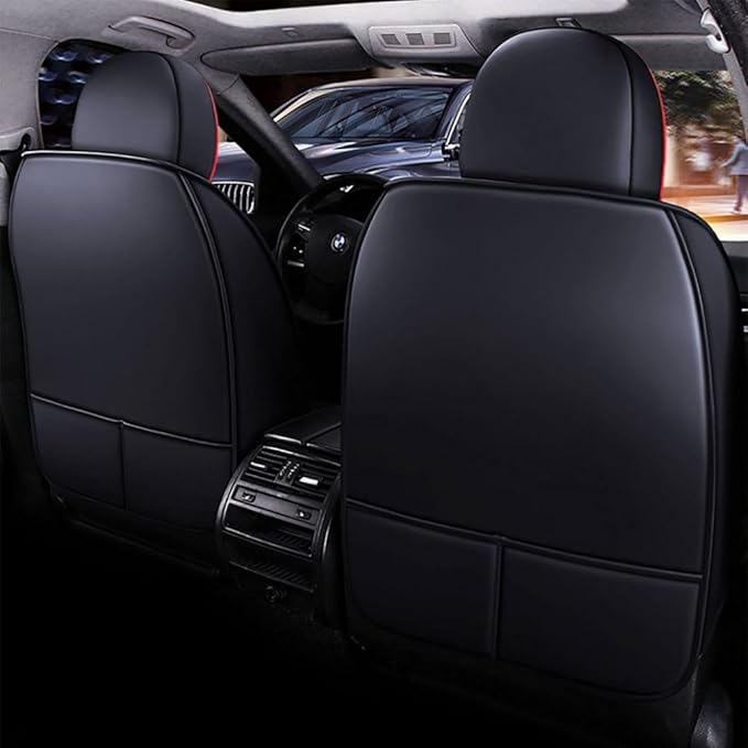 for Chevy Equinox Seat Covers 2005-2026, Full Coverage Customized Car Seat Covers, Premium Leather Waterproof Stain-Resistant Easy to Install (Luxury 2 Seats, Black&Red)