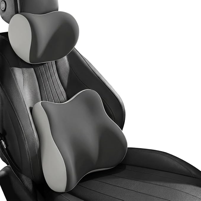 Car Headrest Pillow & Lumbar for Audi A4 2005 2006 2007 2008 2009 2010, Car Seat Neck Pillow Back Support, Breathable All-Season Automotive Seat Cushions, 2PCS,C Dual Gray