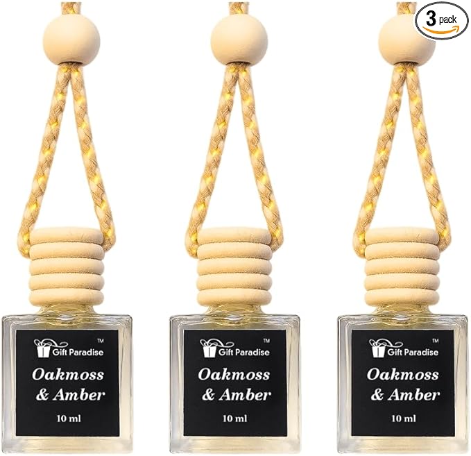 Oakmoss & Amber Car Freshener Set of 3 in Velvet gift bag– Premium Hanging Diffusers – Long Lasting Earthy & Masculine Scent for Cars, Closets & Small Spaces