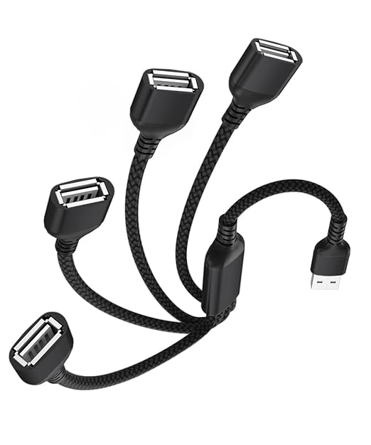 Elebase USB Splitter 1 in 4 Out 1FT,USBA Charger Sp-Litter,Multi Port USBA Y Cable,USB Extension Splitter Cord,Multiport Data Charging Split Adapter for PC,TV,MacBook,Laptop,2/3 Out