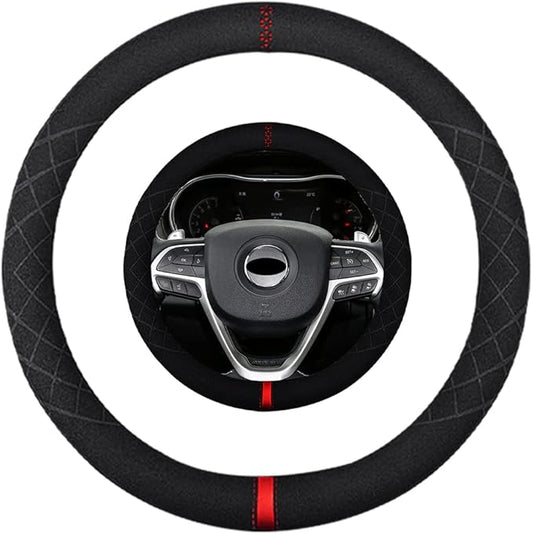 Suede Steering Wheel Cover,Compatible with Jeep Compass Patriot Wrangler Liberty Grand Cherokee Suede Sport Non-Slip Wheel Cover Car Interior Accessories 15.5 16 inch for Man and Women