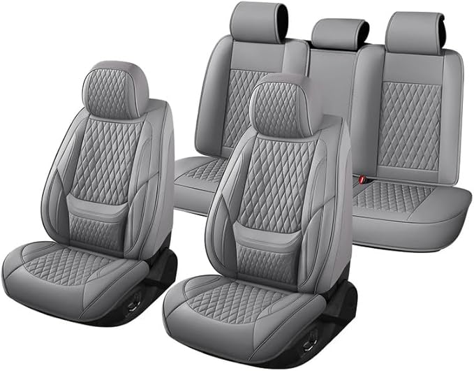 Car Seat Covers Full Set Custom Fit for Pontiac Vibe 2003-2010 - Premium Faux Leather with Lumbar Support | Breathable, Waterproof, Anti-Slip, Durable (Gray,Full Set)