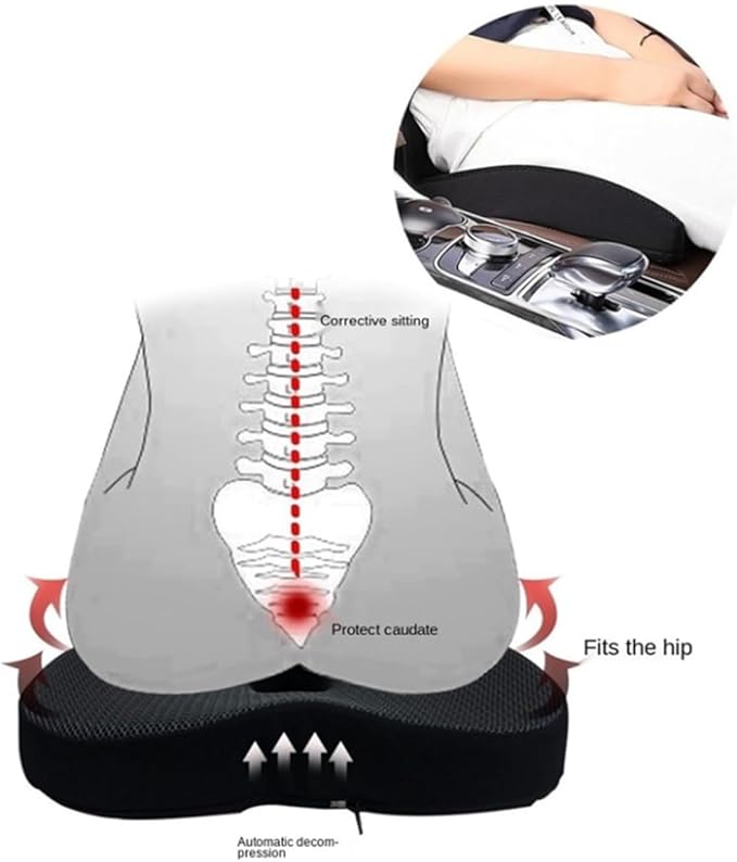 Heightening Wedge Car Seat Cushion Pad for Driving with Comfort Memory Foam, Curved Design Closely Adheres to The Lumbar Spine and Buttocks, Relieving Fatigue Broader Vision (Cushion Set,Black)
