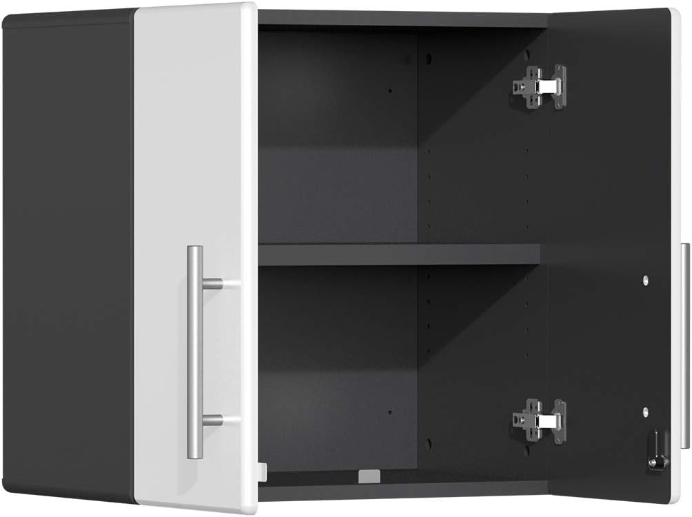Ulti-MATE UG22092W 9-Piece Garage Cabinet Kit with Bamboo Worktop in Starfire White Metallic