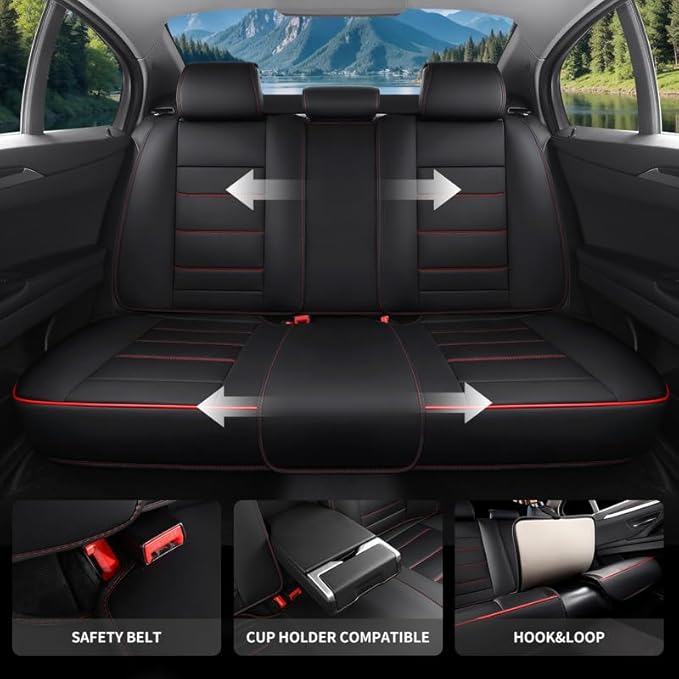 Car Seat Covers Custom Fit for Chevrolet/Chevy Cobalt 2004-2010 , Premium Faux Leather Waterproof Car Seat Protectors with Lumbar Support, Breathable Anti-Slip Easy to install(Black&Red,Full set)