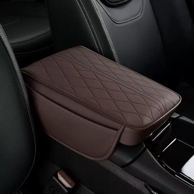 Center Console Armrest Cover Compatible with GMC Sierra1500/2500/3500 2019 2020 2021 2022 2023 2024 Leather Car Armrest Cushion Pad Protector Black Interior Accessories,Coffee Brown