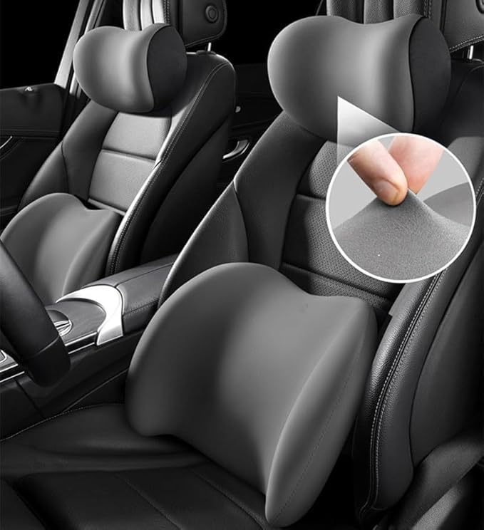 Car Headrest & Lumbar Support Cushion, Ergonomic Car Seat Headrest & Lumbar Cushion, Car Lumbar Support Pillow and Car Neck Pillow Kit for Office Chair, Truck, Wheelchair (Coffee)