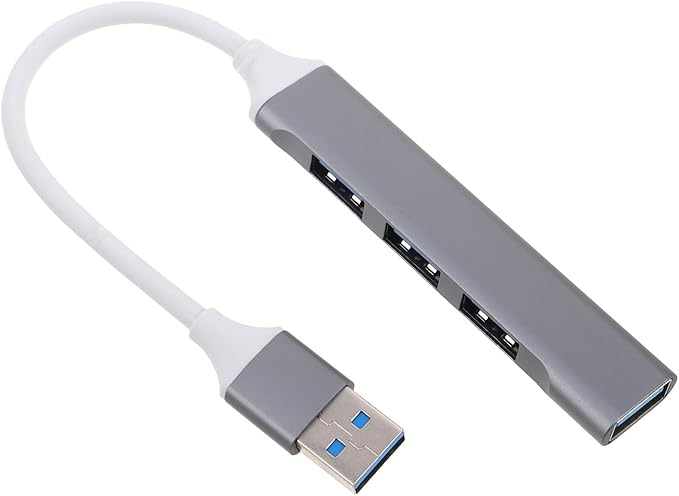 USB Multiport Hub Splitter with 4 USB Ports for Laptop and Car Use in Space Gray with Packaging Box for Multiple Devices