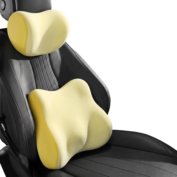 Car Headrest Pillow & Lumbar for Audi S3 (8V) Sedan 2013-2020, Car Seat Neck Pillow Back Support, Breathable All-Season Automotive Seat Cushions, 2PCS,D Dual Yellow