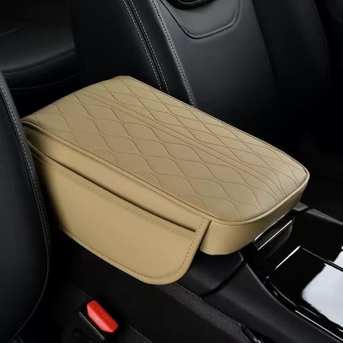 Center Console Armrest Cover Compatible with GMC Sierra1500/2500/3500 2019 2020 2021 2022 2023 2024 Leather Car Armrest Cushion Pad Protector Black Interior Accessories,Beige