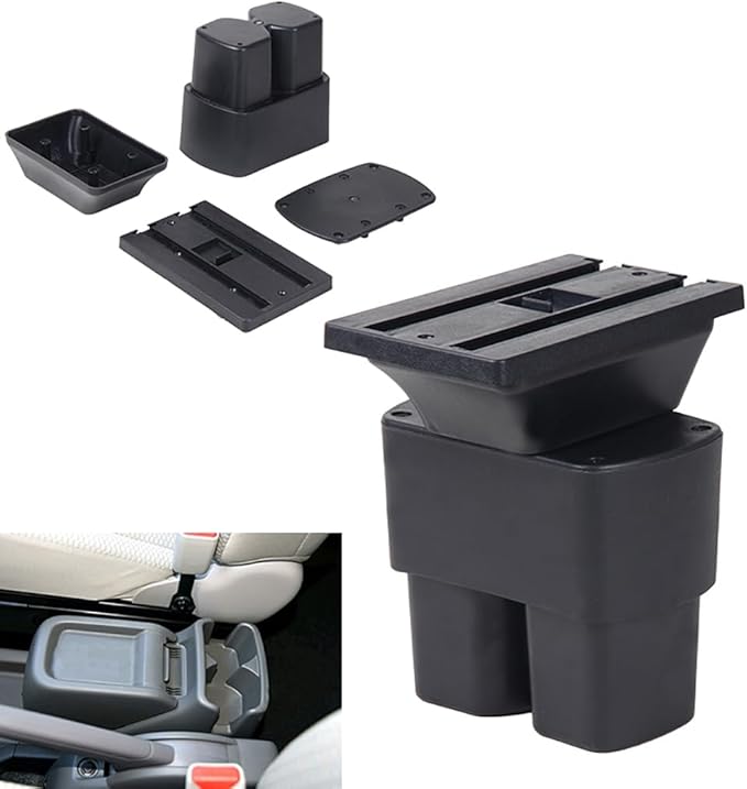 AULPHIKE Compatible with Nissan NV200 Armrest Car Center Console Organizer Armrests Double Layer Storage with 3 USB（Black）