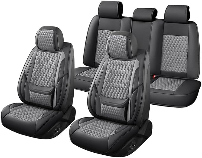 Car Seat Covers Full Set Custom Fit for Mercury Mariner 2005-2011 - Premium Faux Leather with Lumbar Support | Breathable, Waterproof, Anti-Slip, Durable (Black&Gray,Full Set)