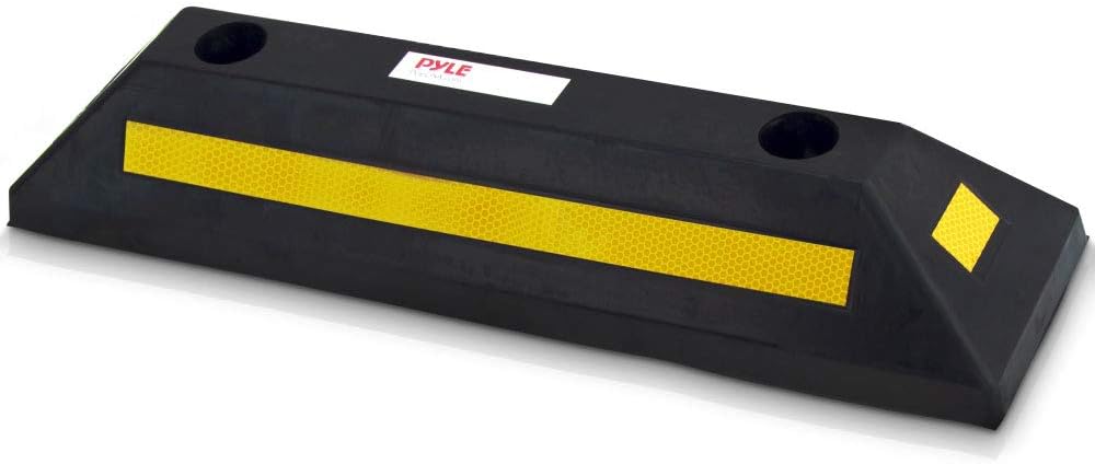 Pyle Curb Garage Vehicle Floor Stopper for Parking Safety 1PC Heavy Duty Rubber Parking Lot Driveway Stopper, For Car Vans Trucks Tire Wheel Guide Block Protect Bumper- Pyle PCRSTP11