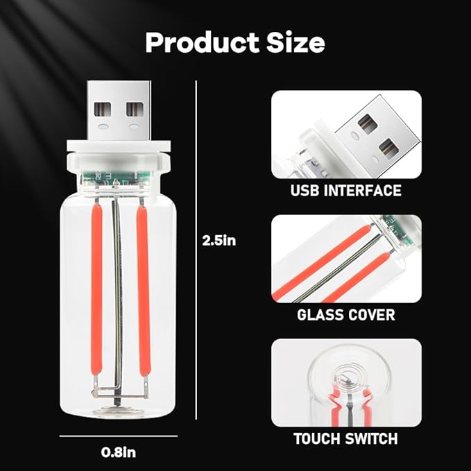 2Pcs Car USB Night Light, Touch Adjustment LED Ambient Lighting Plug in USB Automotive Night Lamps, Mini LED Bulb for Car, Camping, Holiday, Decoration, Bedroom, Party(Red)