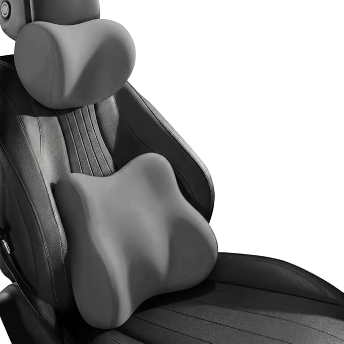 Car Headrest Pillow & Lumbar for Audi A1 Sportback 2010-2015, Car Seat Neck Pillow Back Support, Breathable All-Season Automotive Seat Cushions, 2PCS,B Gray