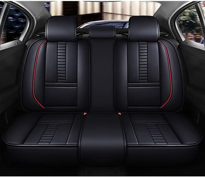 for Chevy Equinox Seat Covers 2005-2026, Full Coverage Customized Car Seat Covers, Premium Leather Waterproof Stain-Resistant Easy to Install (Standard 5 Seats, Black&Red)