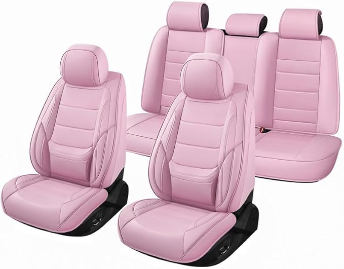 Car Seat Covers Full Set Custom Fit for Ford Fiesta 2011-2019 - Premium Leather with Lumbar Support, Breathable, Anti-Slip & Excellent Seating Experience (Pink, Full Set)