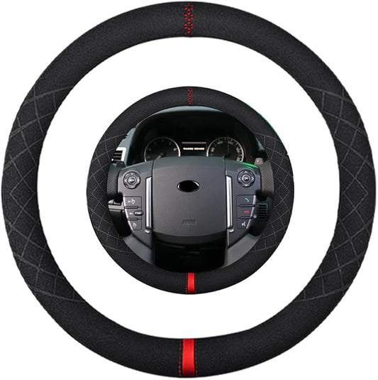 Suede Steering Wheel Cover,Compatible with Land Rover Discovery Range Rover Range Rover Sport Suede Leather Sport Non-Slip Wheel Cover Car Accessories 15.5 16 inch for Man and Women