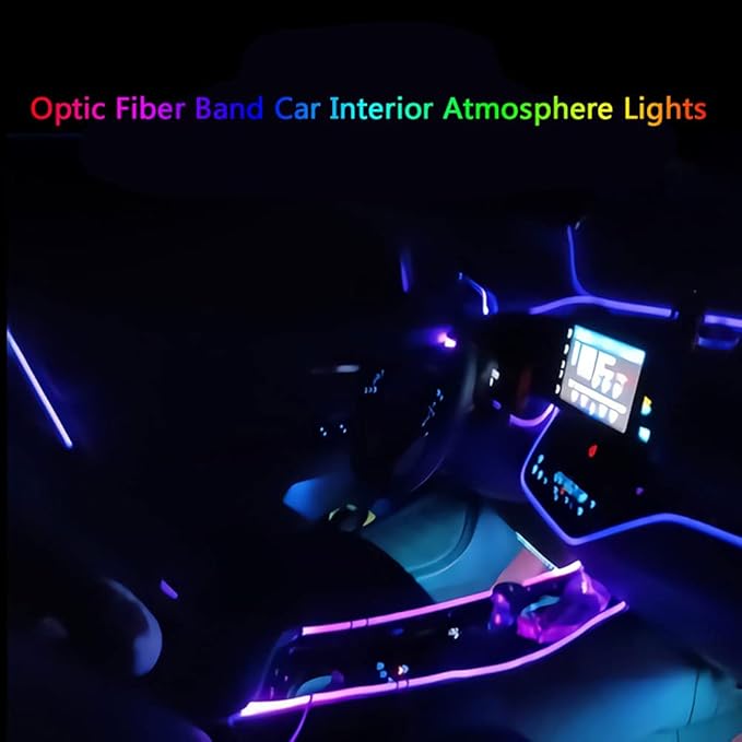 Super Bright MMA Plastic Optic Fiber Side Glow Unibody Band Edge Cable Car LED Illumination Optic Fiber Band Car Interior Atmosphere Lights (26.25ft)