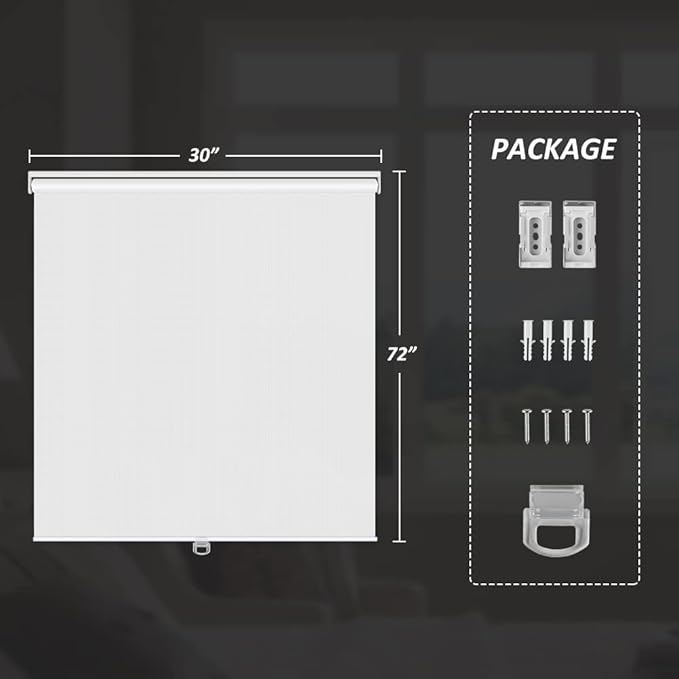 LUCKUP Light Filtering Roller Shades for Windows, Cordless Semi Sheer Solar Blinds with 5% Openness Free-Stop Window Shades for Home & Office, White 30" W x 72" L