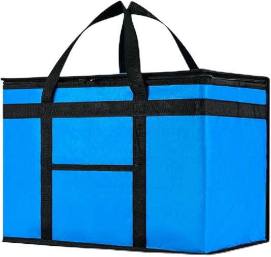 NZ home Insulated Bags for Food Delivery (2XL PRO) Grocery Shopping Cooler Bag, Pizza Delivery, Hot & Cold Catering Tote, Reusable, Foldable & Heavy Duty (Blue)