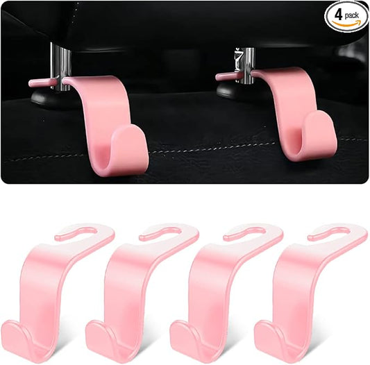 Moly Magnolia Car Seat Headrest Hook, 4PCS Multifunctional Auto Backseat Hangers, Vehicle Storage Organizer for Purse, Coat, Umbrella, Grocery, Bag, Handbag (Pink)
