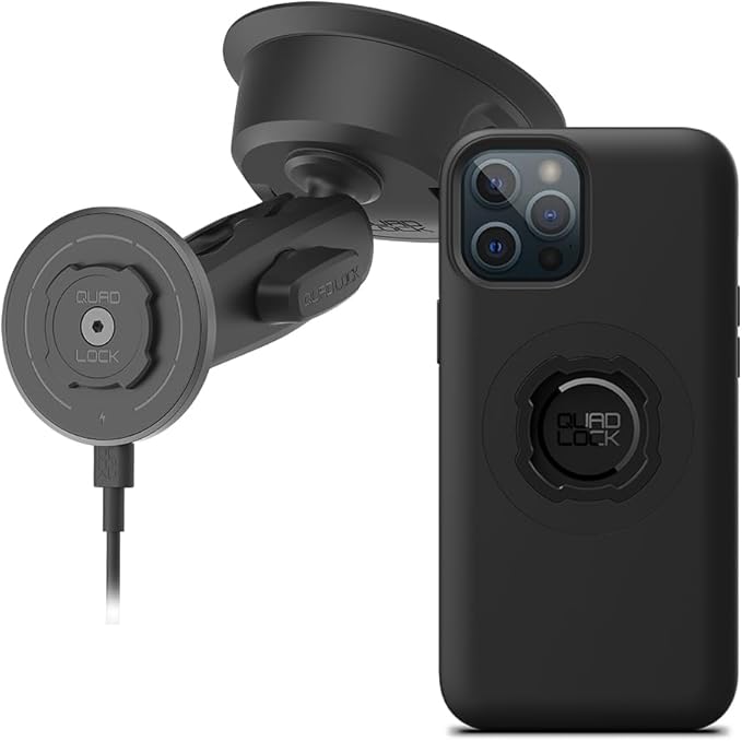 Quad Lock Heavy Duty Suction Car Phone Mount with MAG Phone Case and MAG Wireless Charging Head for iPhone 12 Pro Max