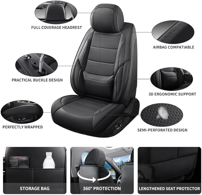 Car Seat Covers Full Set Fit for Buick Lacrosse 2004-2019, Premium Faux Leather Waterproof Car Seat Protectors with Lumbar Support, Breathable Anti-Slip Easy to Install(Black,Full Set)