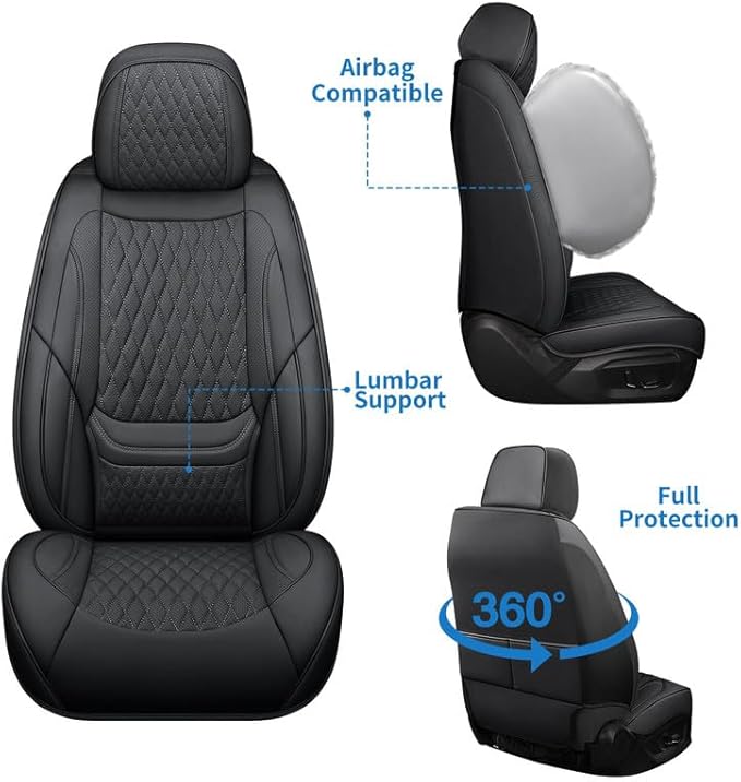 Front Seat Car Seat Covers Custom Fit for Ford Fiesta 2011-2019 - Premium Faux Leather with Lumbar Support | Breathable, Waterproof, Anti-Slip, Durable (Black,Front Seat)