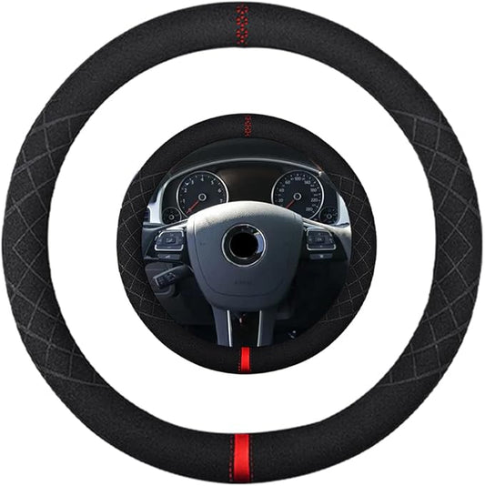 Suede Steering Wheel Cover,Compatible with Volkswagen Jetta Golf Rabbit GTI Suede Leather Sport Non-Slip Wheel Cover Car Interior Accessories 15 inch for Man and Women