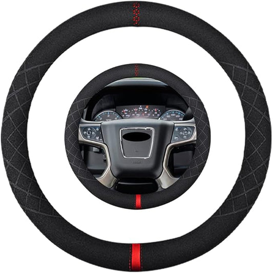 Suede Steering Wheel Cover,Compatible with GMC Yukon Savana 2500 3500 Sierra 1500 2500 SuedeLeather Sport Non-Slip Wheel Cover Car Interior Accessories 15.5 16 inch for Man and Women