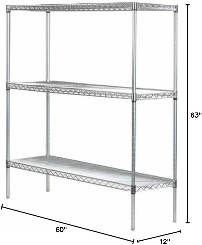 Omega 12" Deep x 60" Wide x 63" High 3 Tier Chrome Starter Shelving Unit