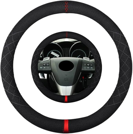 Suede Steering Wheel Cover,Compatible with Mazda 3 CX-9 RX-8 CX-5 Mazda 6 MX-5 Miata Suede Leather Sport Non-Slip Wheel Cover Car Interior Accessories 15 inch for Man and Women