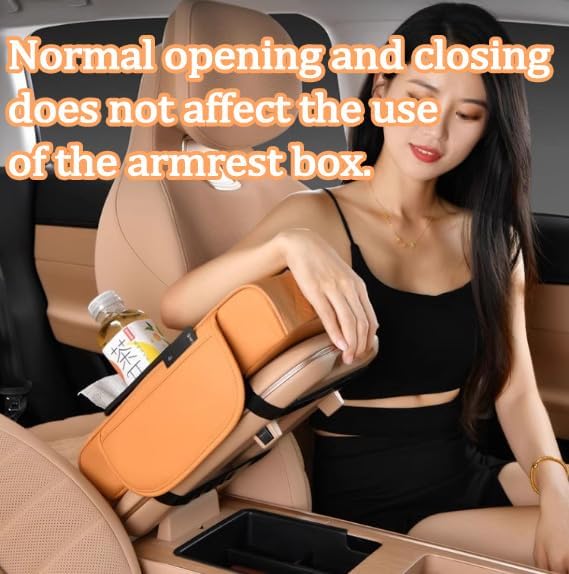 Multifunctional Pu Leather Car Armrest Box Mat, 5-In-1Multifunctional Car Armrest Cushion, Car Arm Rest Cover Pad, Center Console Organizer with Cup Holder, Tissue Box & Phone Slot (Black)