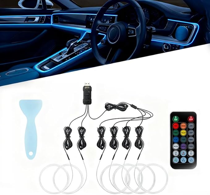 Car LED Lights Interior for Chevrolet Camaro 2010–2025, 6 in 1 Ambient Lighting Kit with Remote Control, Car USB LED Strip Lights with Sync to Music, for Cars Trucks SUVs, 8m