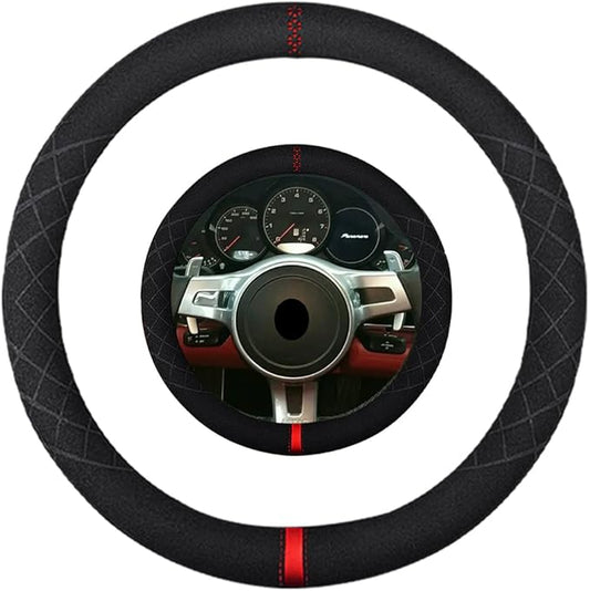 Suede Steering Wheel Cover,Compatible with Porsche Panamera SuedeLeather Sport Non-Slip Wheel Cover Car Interior Accessories 15 inch for Man and Women