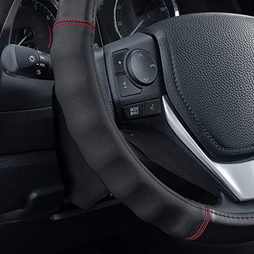 Motor Trend Faux Leather Steering Wheel Cover, Standard 15 inch Size, Comfort Grip Design, Solid Black Car Steering Wheel Cover for Truck Van SUV Auto