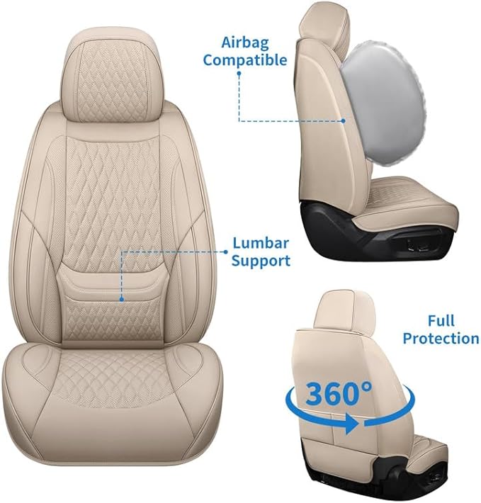 Car Seat Covers Full Set Custom Fit for Mercury Mountaineer 1997-2010 - Premium Faux Leather with Lumbar Support | Breathable, Waterproof, Anti-Slip, Durable (Beige,Full Set)