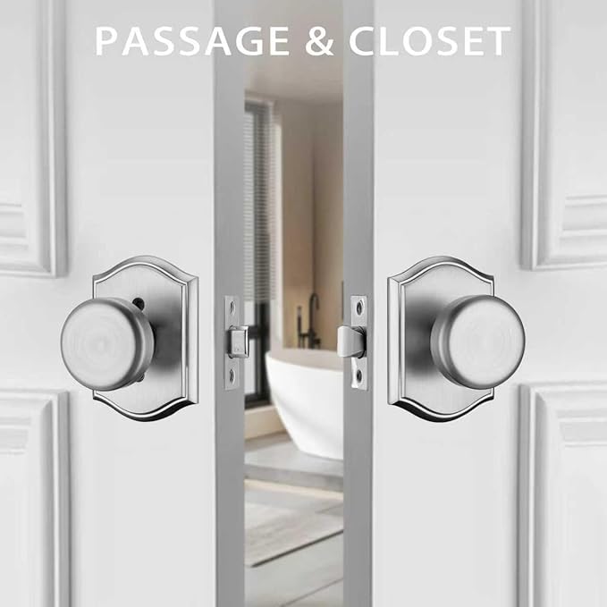 6 Pack Pismo Doorknobs with Lock for Hall, Brushed Nickel Interior Door Knobs with Camelot Trim, Heavy Duty Door Handle
